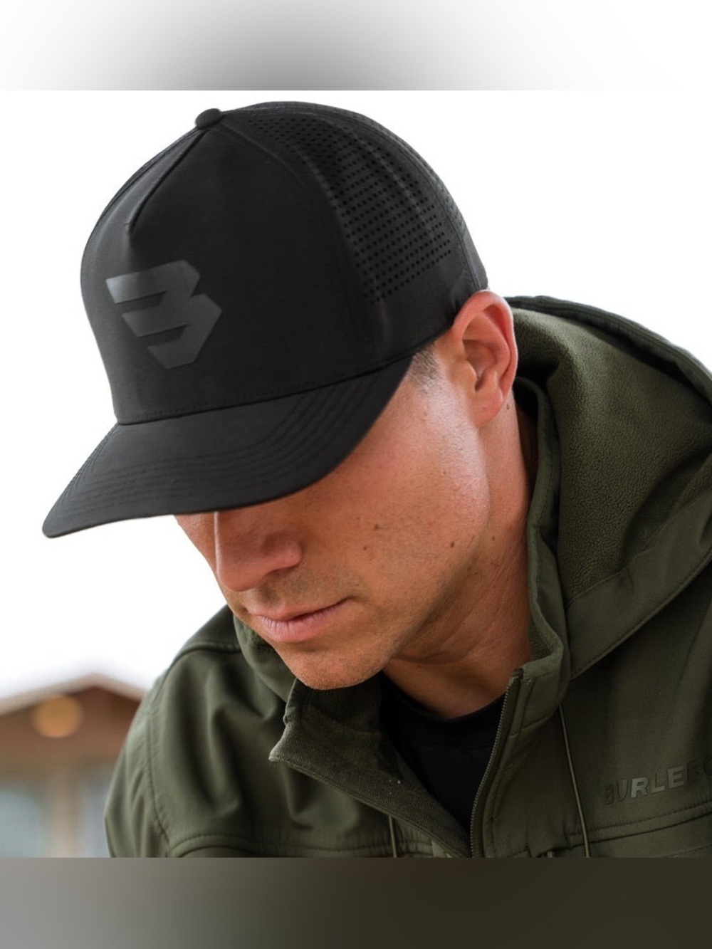 Burlebo Black Performance Flying B Logo Snapback Hat Laser Perforated Cap